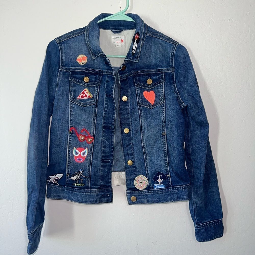 CrewCuts Girls Stretch Denim Jacket With Patches Size 14